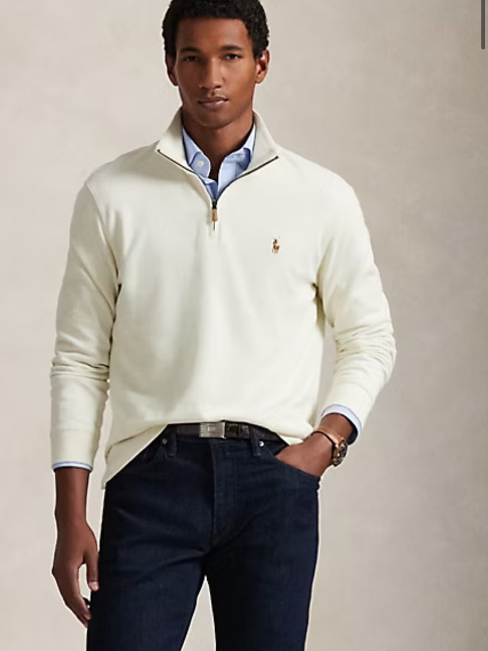 Polo Ralph Lauren - Estate Rib Quarter Zip Pullover - Classic beige - Size L